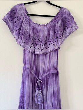 Ramy Brook Eyelet Peasant Dress | Purple Boho Off Shoulder Mini Dress Women’s S